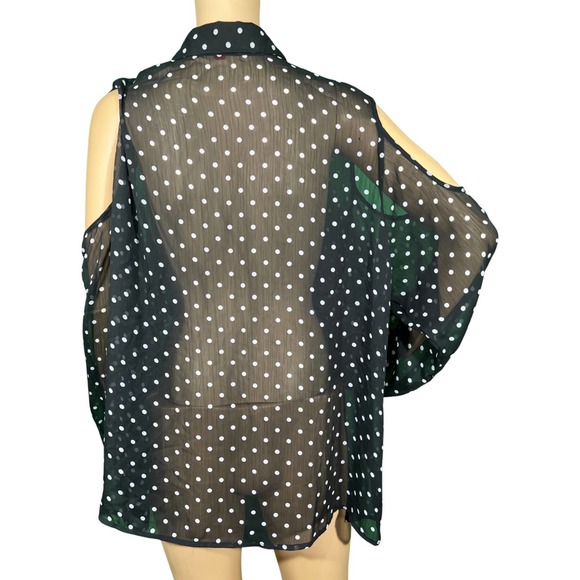 BONGO women size 3X cold shoulder polka dot blouse - Picture 4 of 5